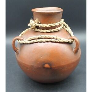 Vintage Handcrafted Earthenware Pottery Olla Vase Rustic Folk Art Vessel Brown